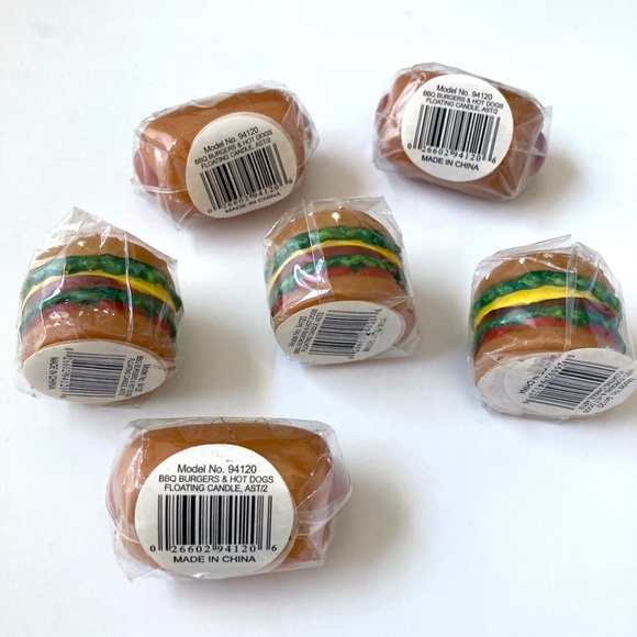 Hamburger Hotdog Floating Candles BBQ Party Outdoor Barbecue Decor Set of 6 NIP - Picture 9 of 13